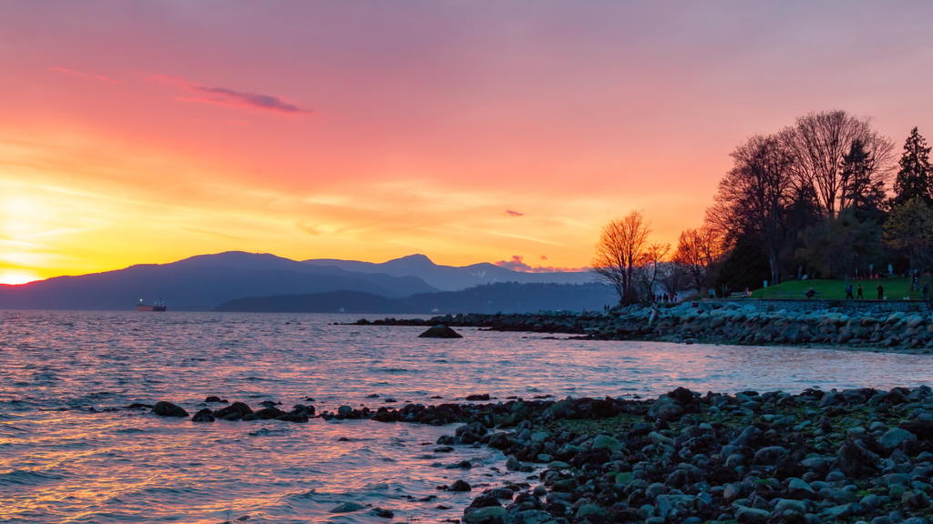 English Bay sunset near Cross Cafe in Vancouver